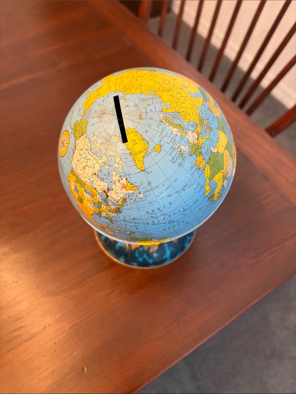 Ohio Art Classic Vintage Blue Globe Money Bank John Glenn Orbital Flight Zodiac